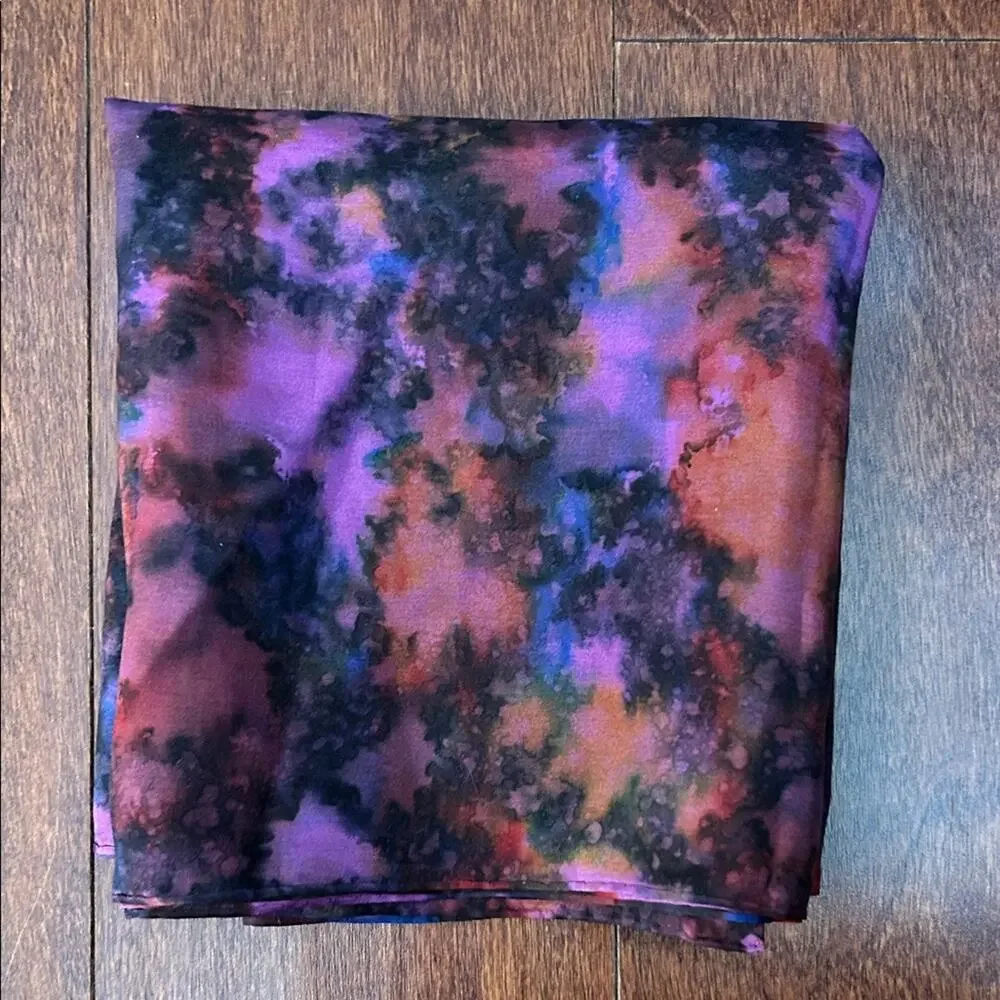 Whimsigoth Vibrant Multicolor Abstract Silk Scarf in Deep Purple Tones
